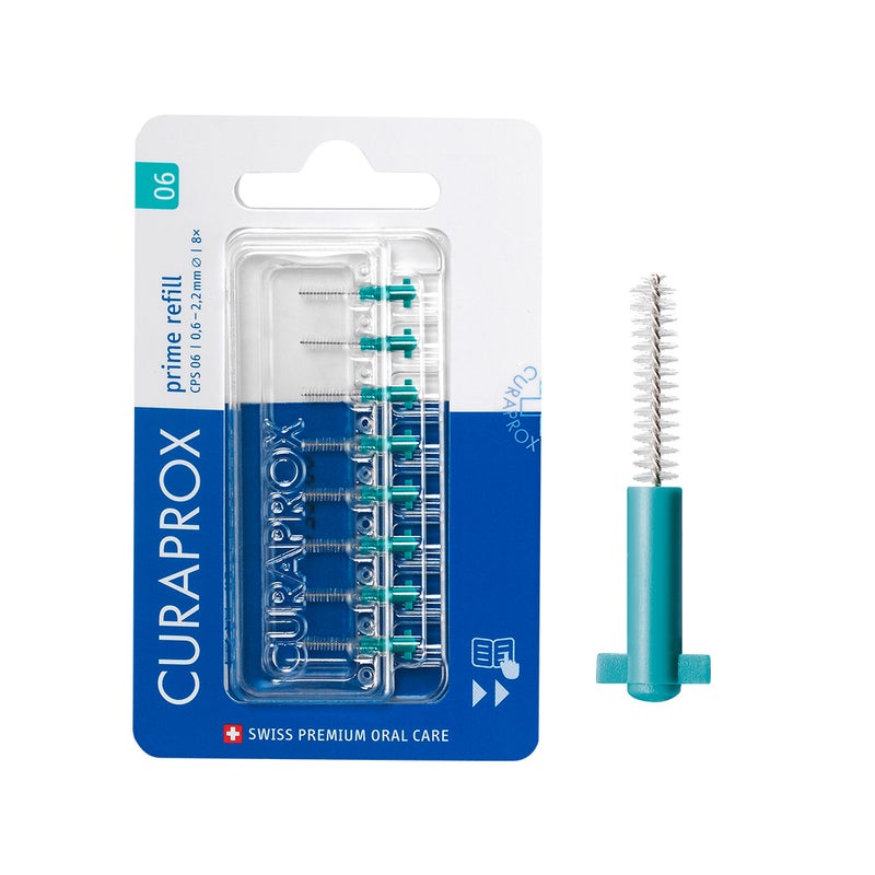 CURAPROX CPS Prime 06 Interdental Brush Refills | 8 Ultra-Fine 0.6mm Brushes for Gentle, Precise Cleaning | Ideal for Sensitive Gums & Daily Plaque Removal, Turquoise Pack - Image 1